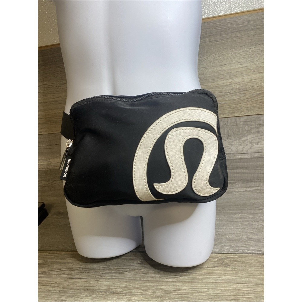 lululemon athletica Black and Cream Logo Waist Bag